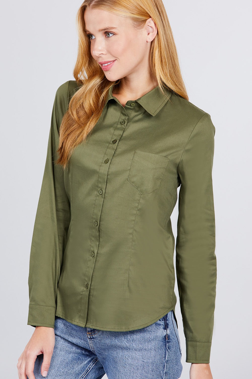 Olive Button Down Woven Shirts