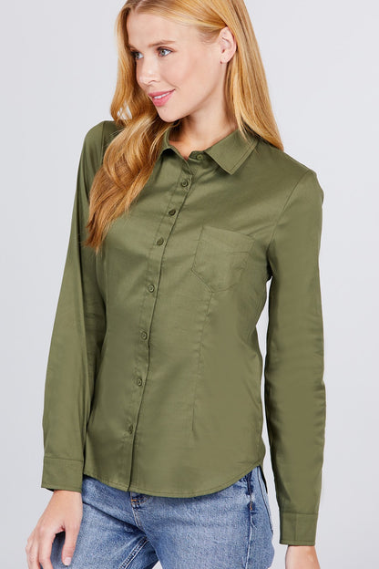 Olive Button Down Woven Shirts