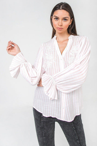 White Floral Eyelet And Solid Mixed Top