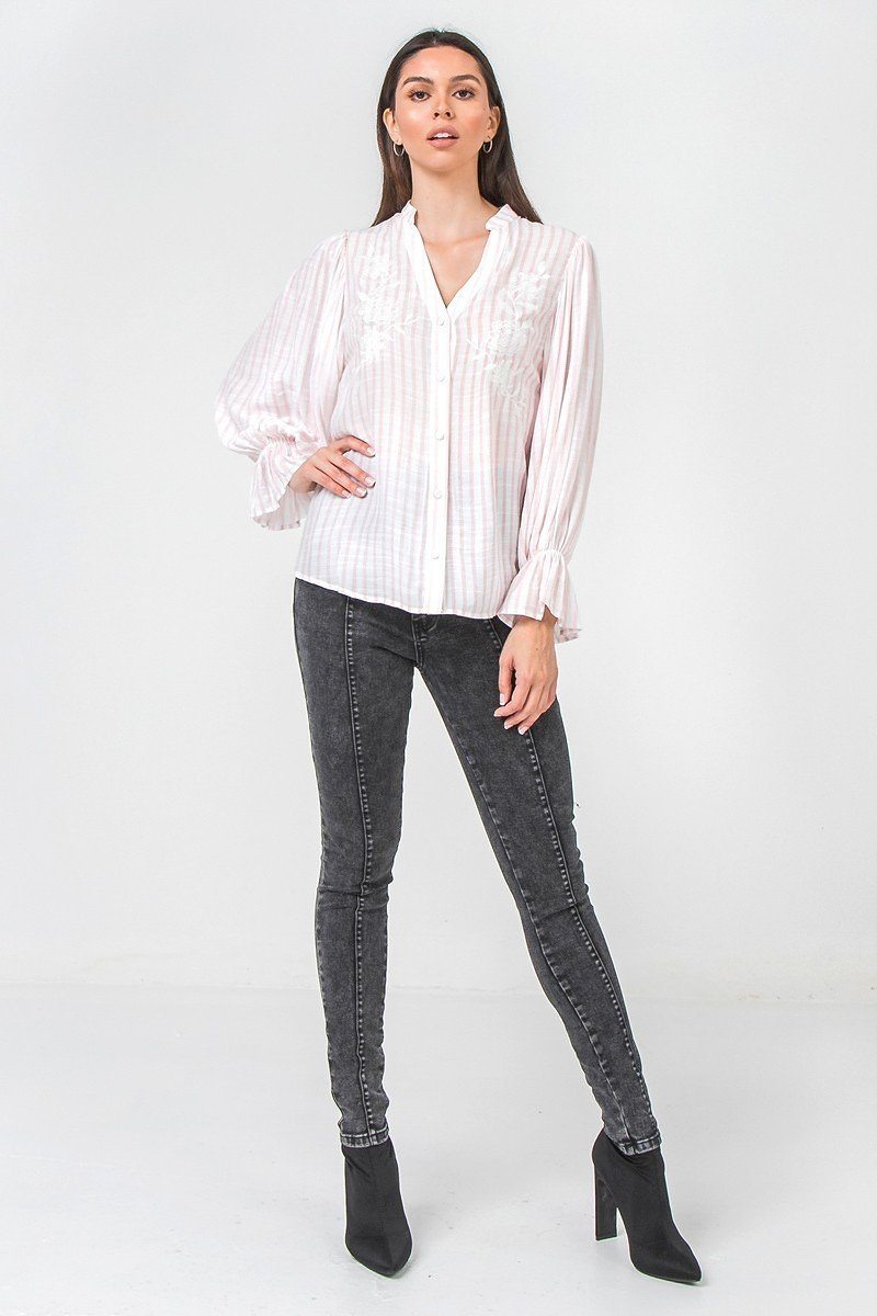 White Floral Eyelet And Solid Mixed Top