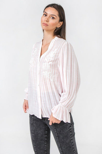 White Floral Eyelet And Solid Mixed Top