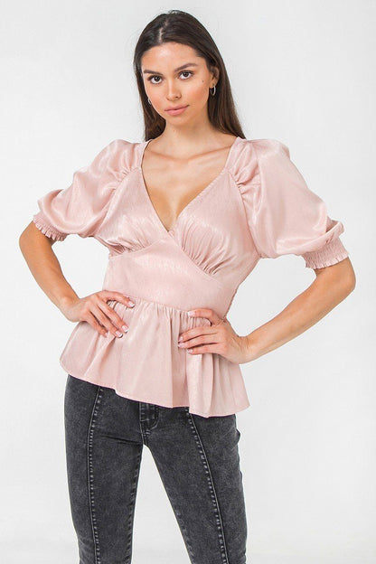 Soft Pink Solid Sateen Top