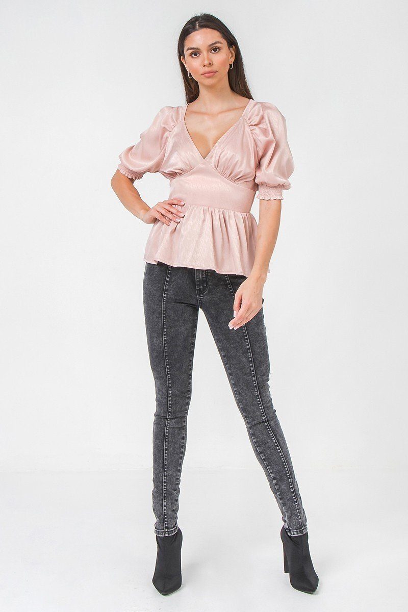 Soft Pink Solid Sateen Top