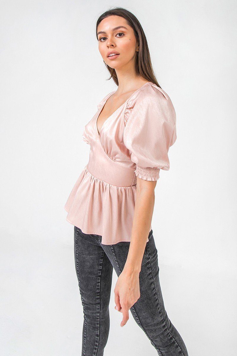 Soft Pink Solid Sateen Top