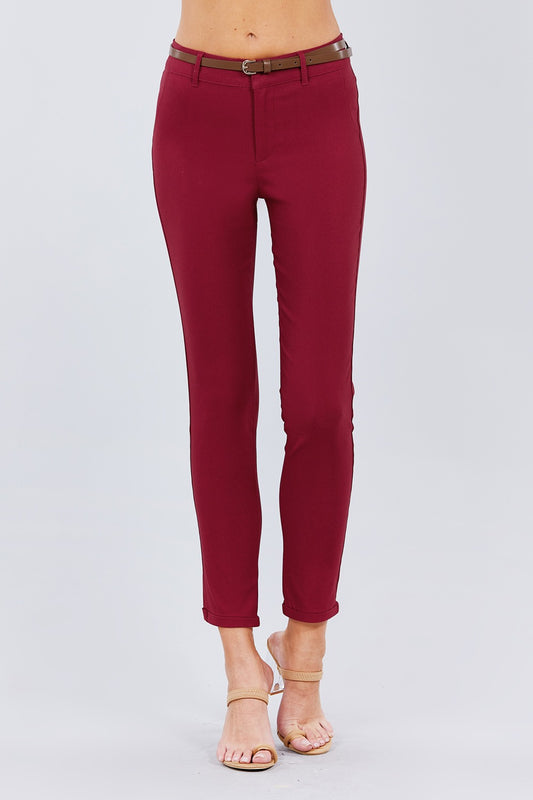 Red Textured Long Pants