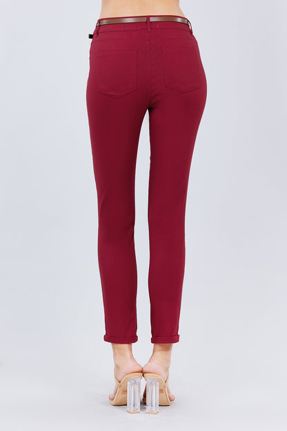 Red Textured Long Pants