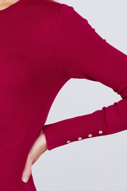 Burgundy Crew Neck Sweater W/rivet Button