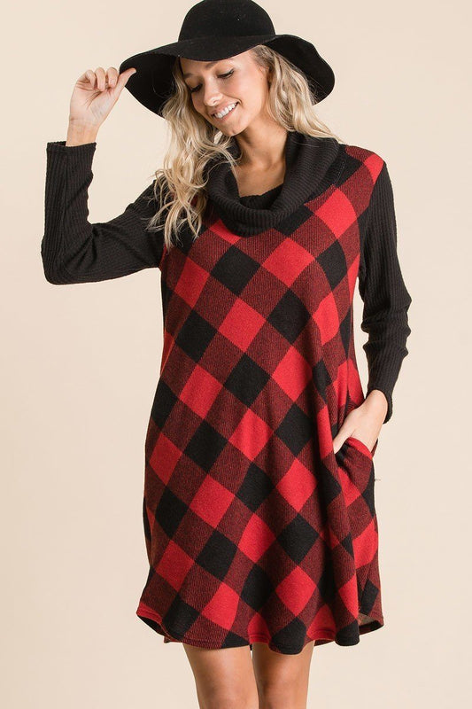 Black & Red Buffalo Plaid Tartan Swing Dress