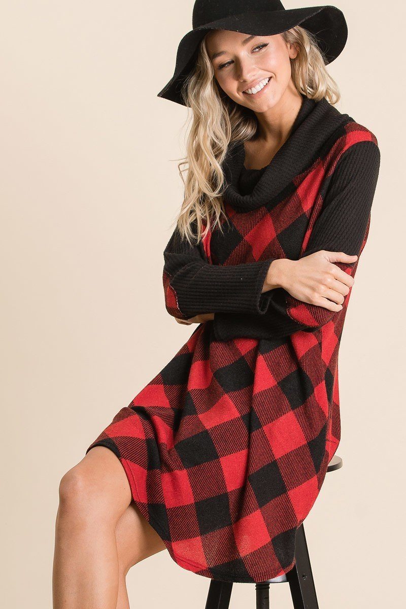 Black & Red Buffalo Plaid Tartan Swing Dress