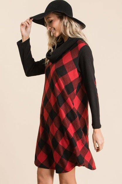 Black & Red Buffalo Plaid Tartan Swing Dress