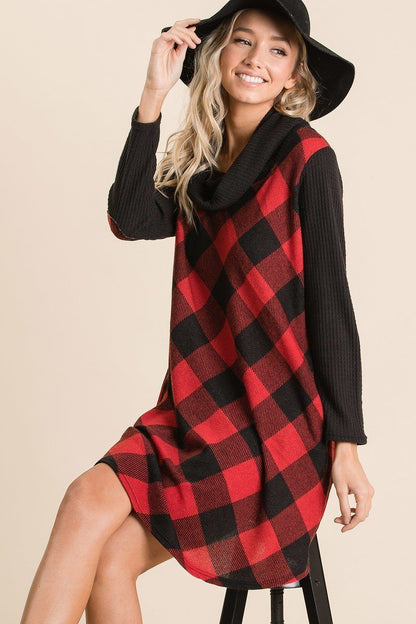 Black & Red Buffalo Plaid Tartan Swing Dress