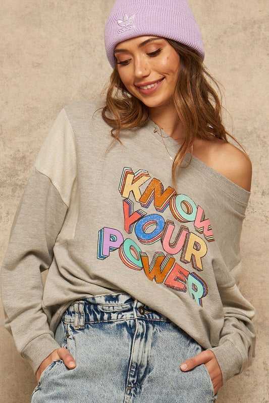 Multi-Light Gray French Terry Knit Graphic Sweatshirt