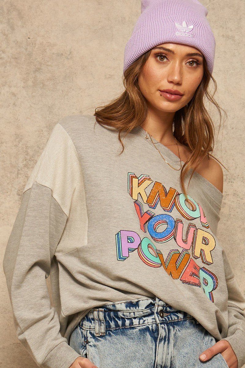 Multi-Light Gray French Terry Knit Graphic Sweatshirt