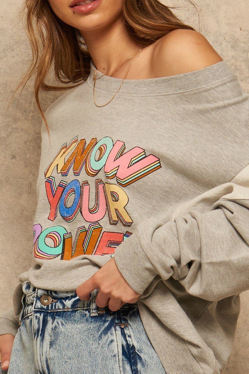 Multi-Light Gray French Terry Knit Graphic Sweatshirt