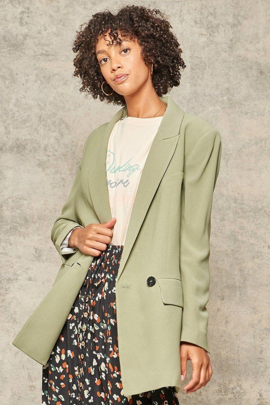 Thistle Green Solid Woven Blazer Jacket