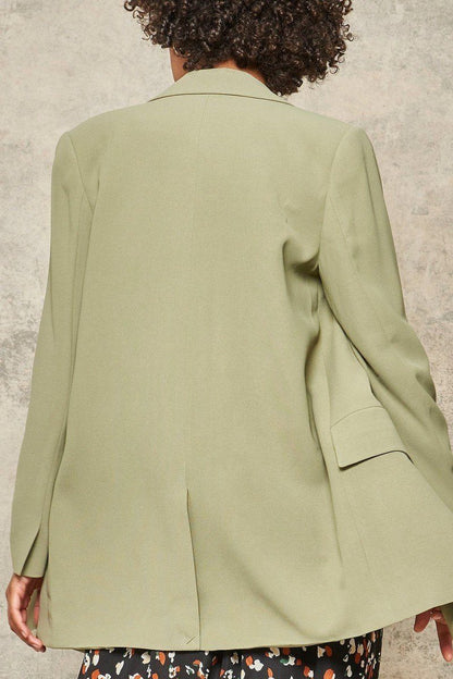 Thistle Green Solid Woven Blazer Jacket