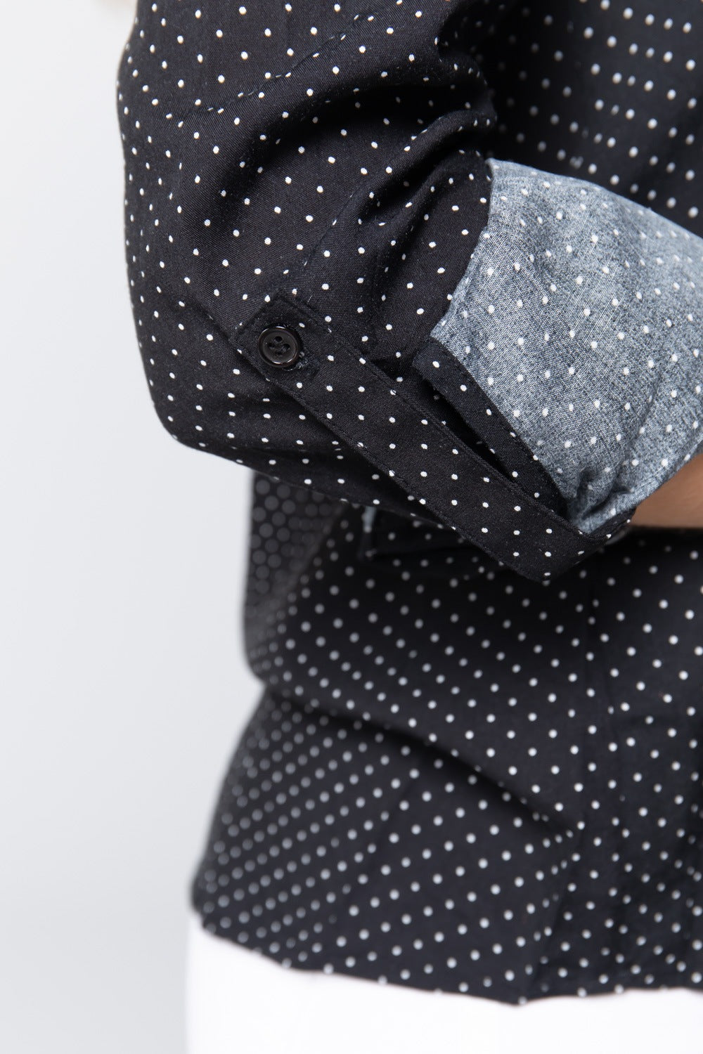 Black 3/4 Roll Up Sleeve Dot Print Shirt