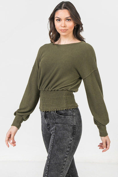 Dark Green Knit Top Featuring Wide Neckline