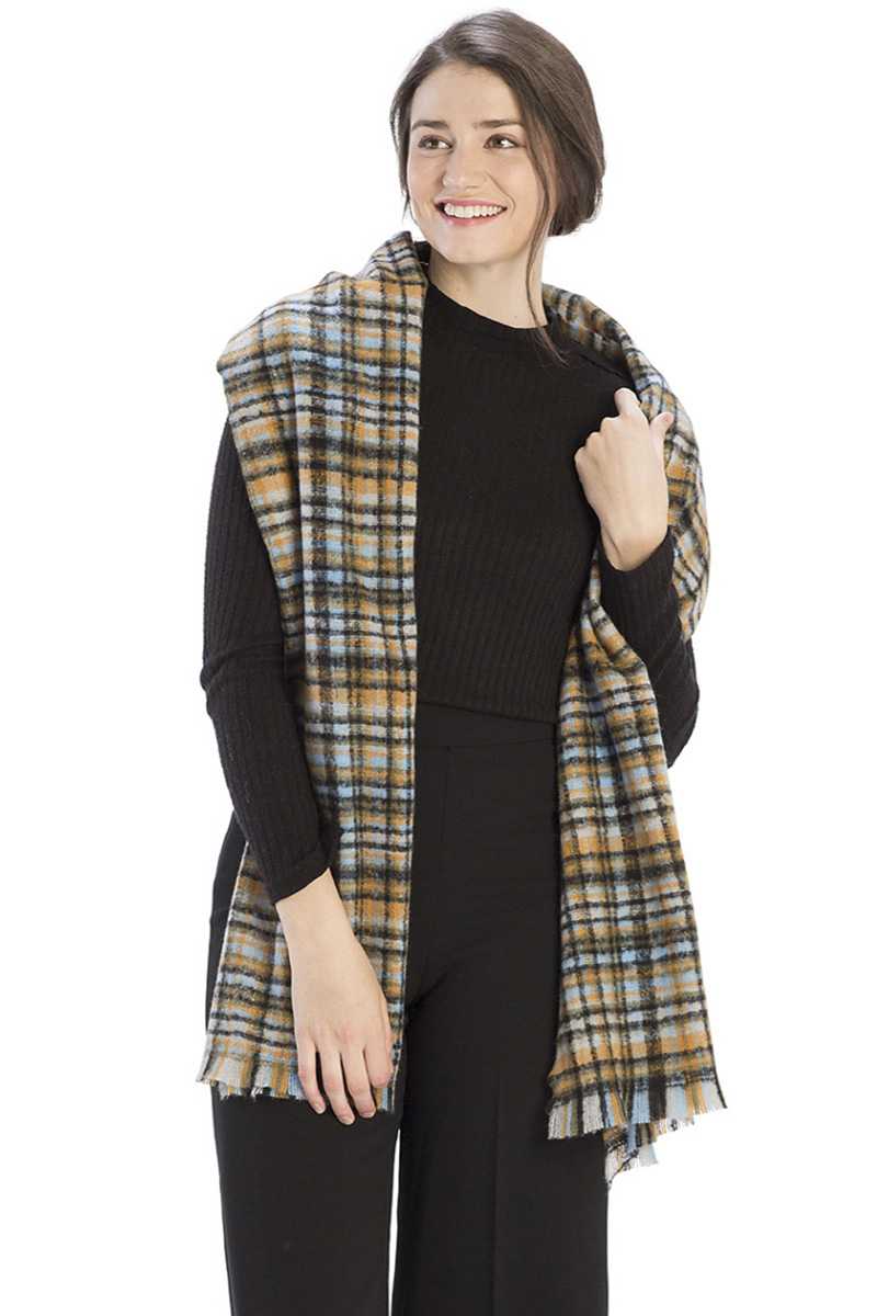 Navy Plaid Checkered Scarf