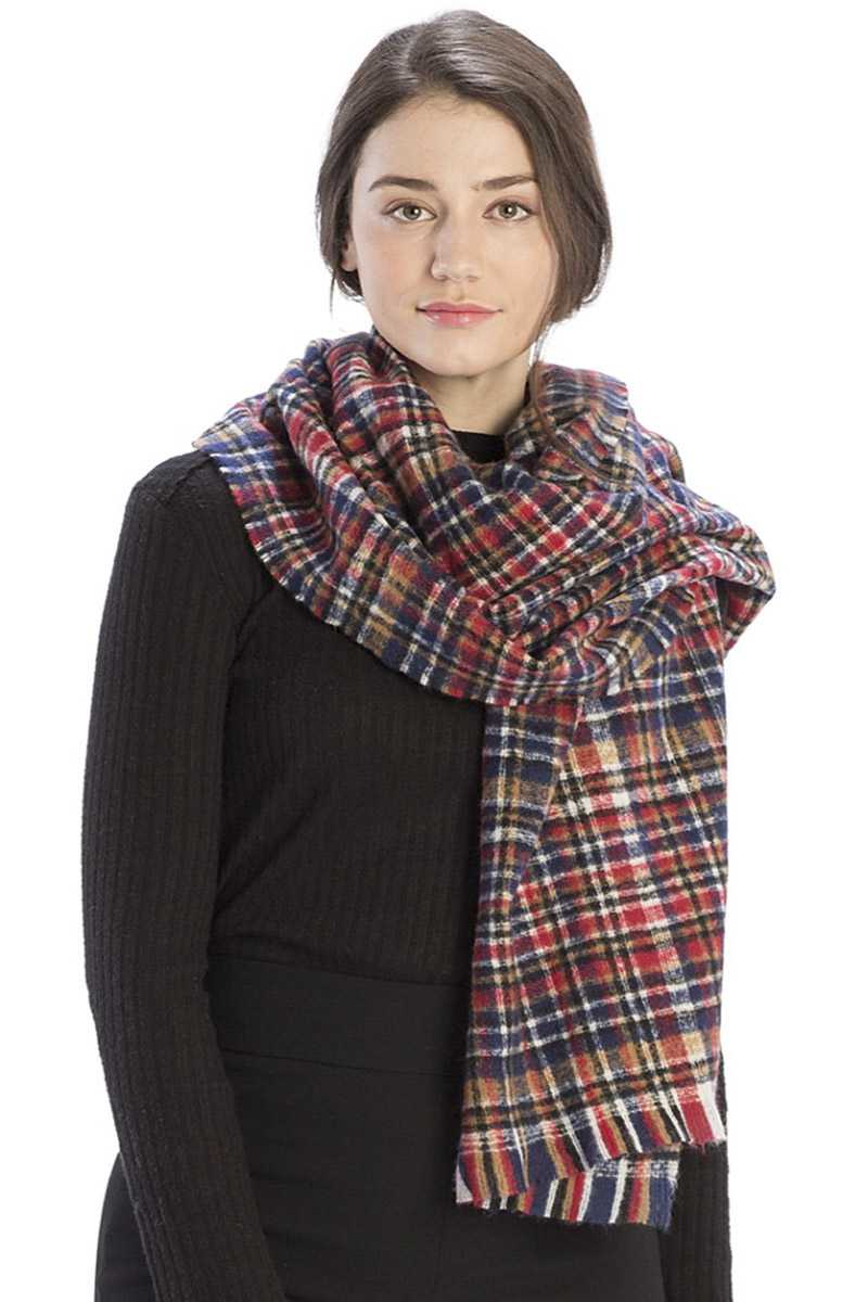 Navy Plaid Checkered Scarf