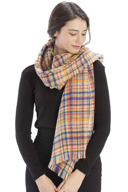 Navy Plaid Checkered Scarf