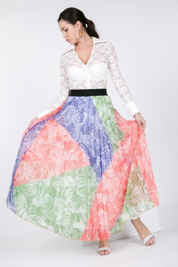 Multi-Color Pink Pleated Maxi Skirt