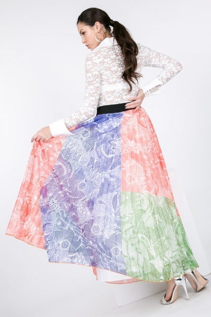 Multi-Color Pink Pleated Maxi Skirt