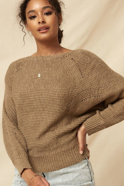 Tan Ribbed Knit Sweater