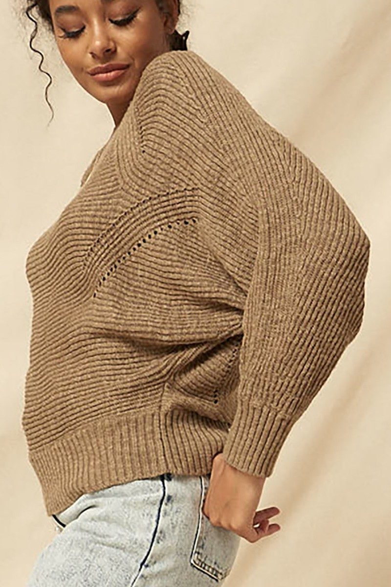 Tan Ribbed Knit Sweater