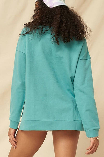 Light Sea Green Mineral Washed French Terry Graphic Sweatshirt