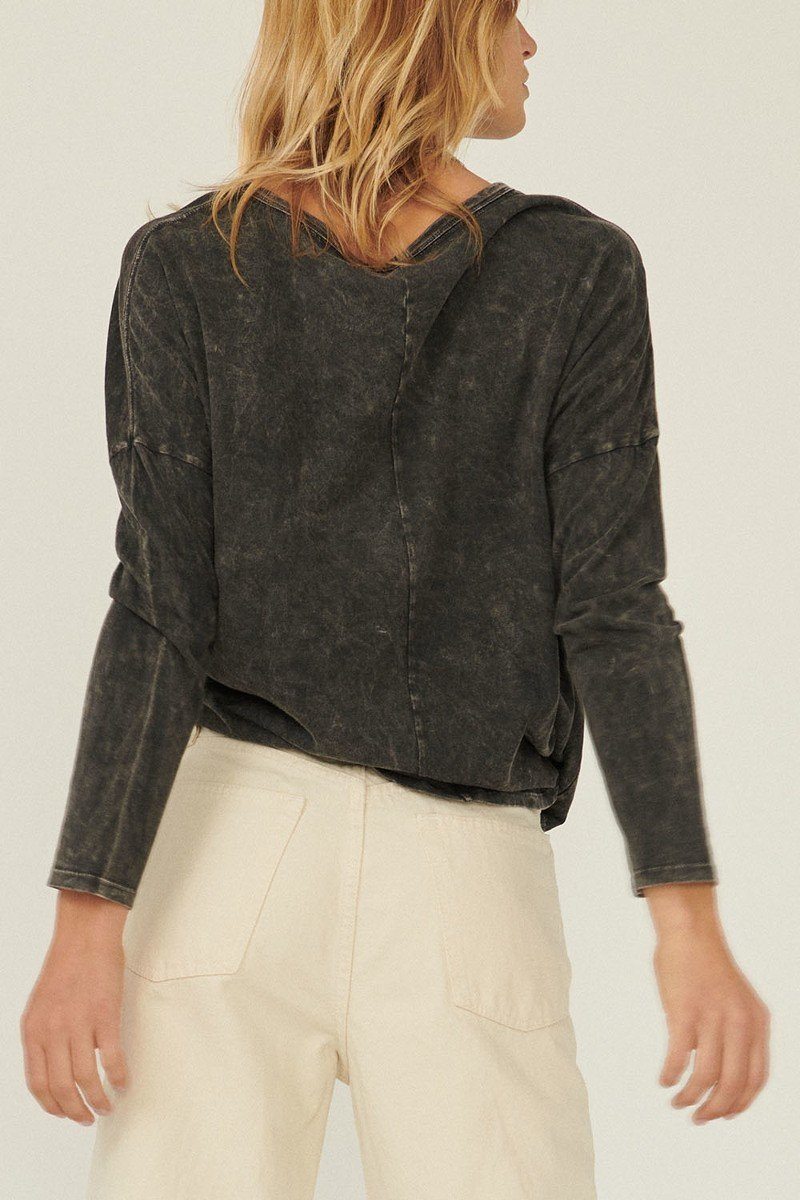 Black Mineral Washed Knit Top