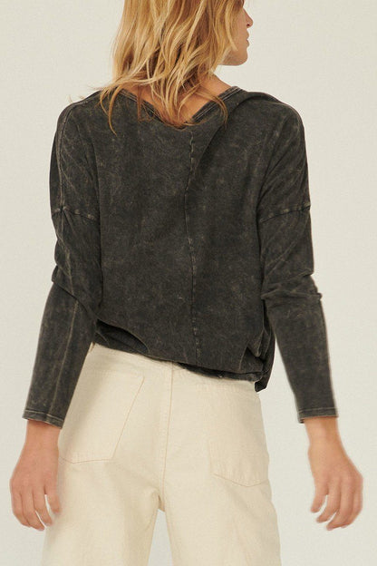 Black Mineral Washed Knit Top