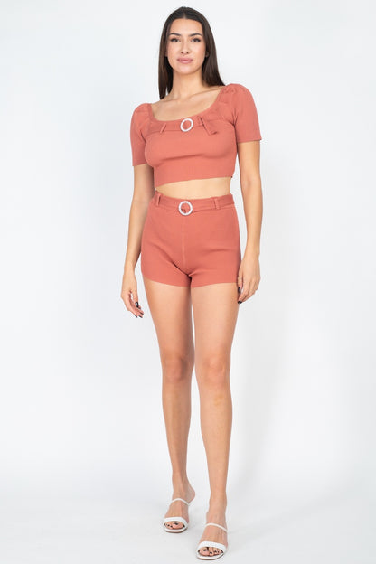 Scoop Neck Crop Top And Ribbed Shorts