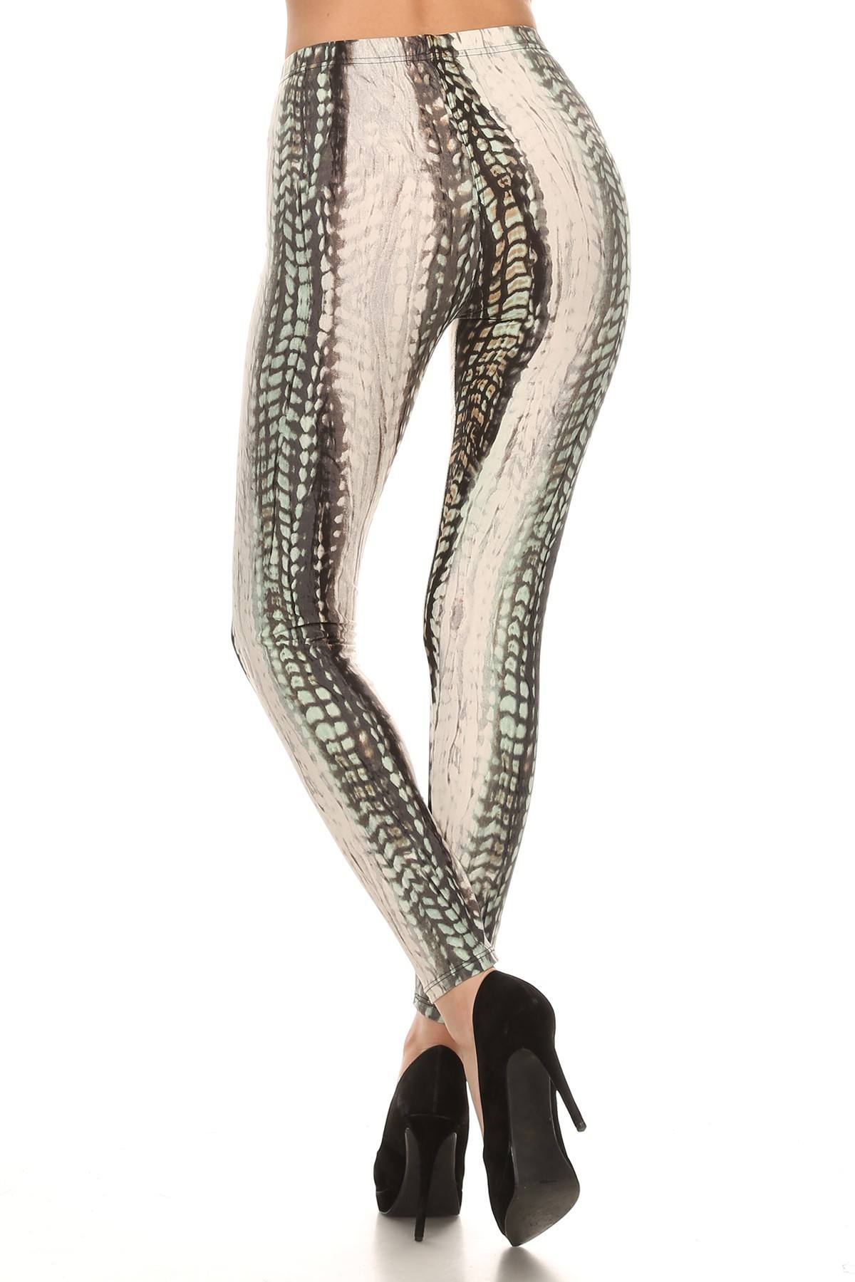 Snake Scales Printed, High Waisted Leggings In Fitted Style With Elastic Waistband