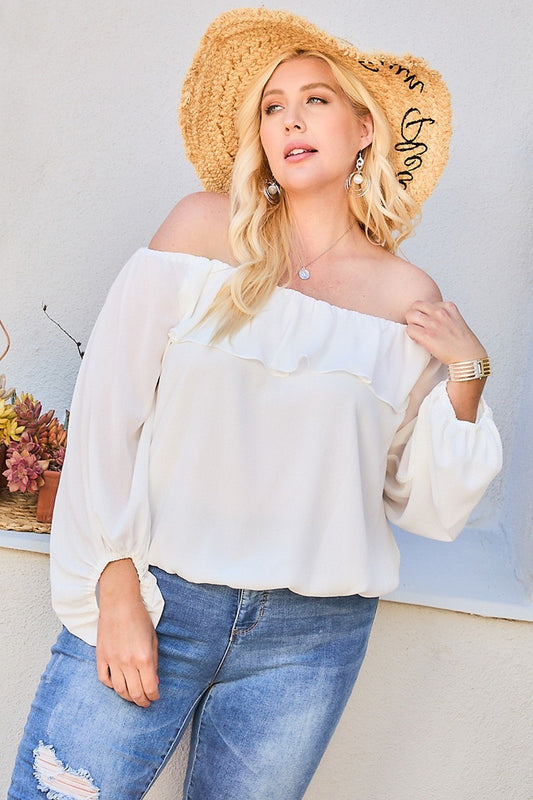 Off Shoulder Ruffle Bubble Sleeve Top