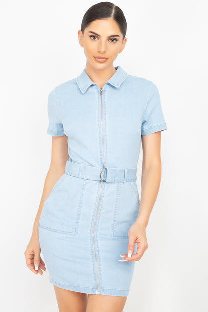 Light Blue Bodycon Collared Denim Dress