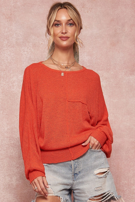 Orange Solid Knit Sweater