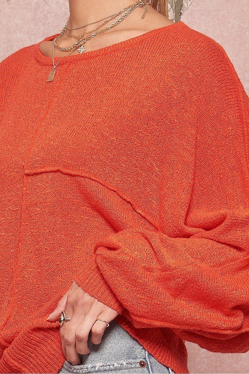 Orange Solid Knit Sweater