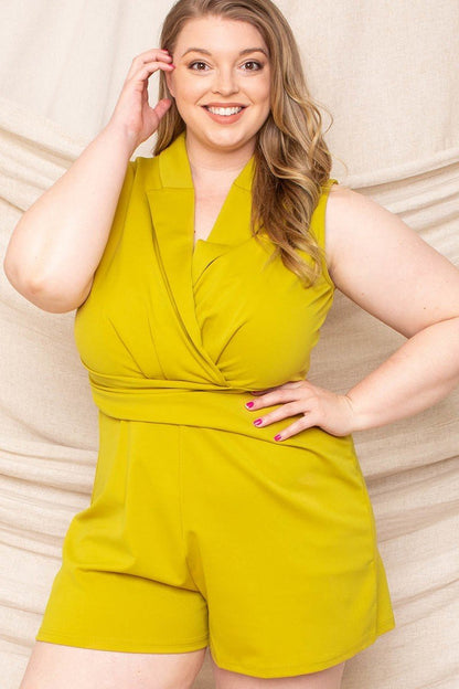 Yellow Collared Neck Plus Size Romper