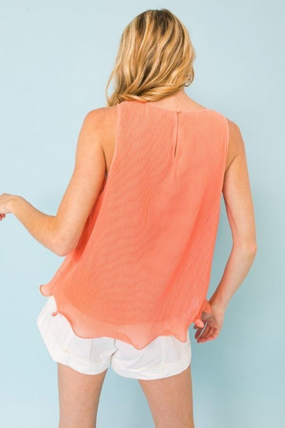 Orange Baby Pleated Sleeveless Top