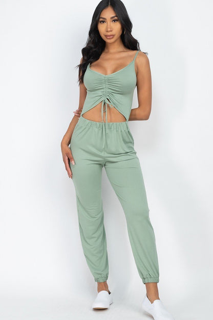 Front Ruched With Adjustable String Cami Casual/summer Jumpsuit