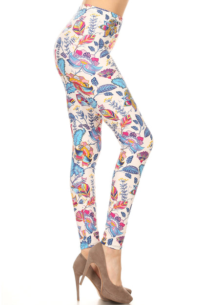 Floral Printed Lined Knit Legging With Elastic Waistband