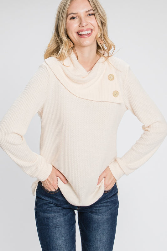 White Buttoned Flap Mock Sweater