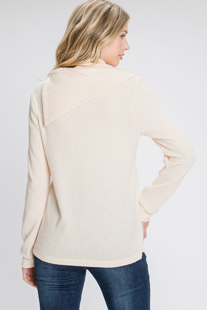 White Buttoned Flap Mock Sweater