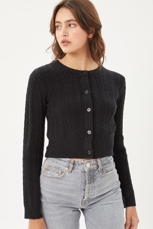 Black Buttoned Cable Knit Cardigan Long Sleeve Sweater