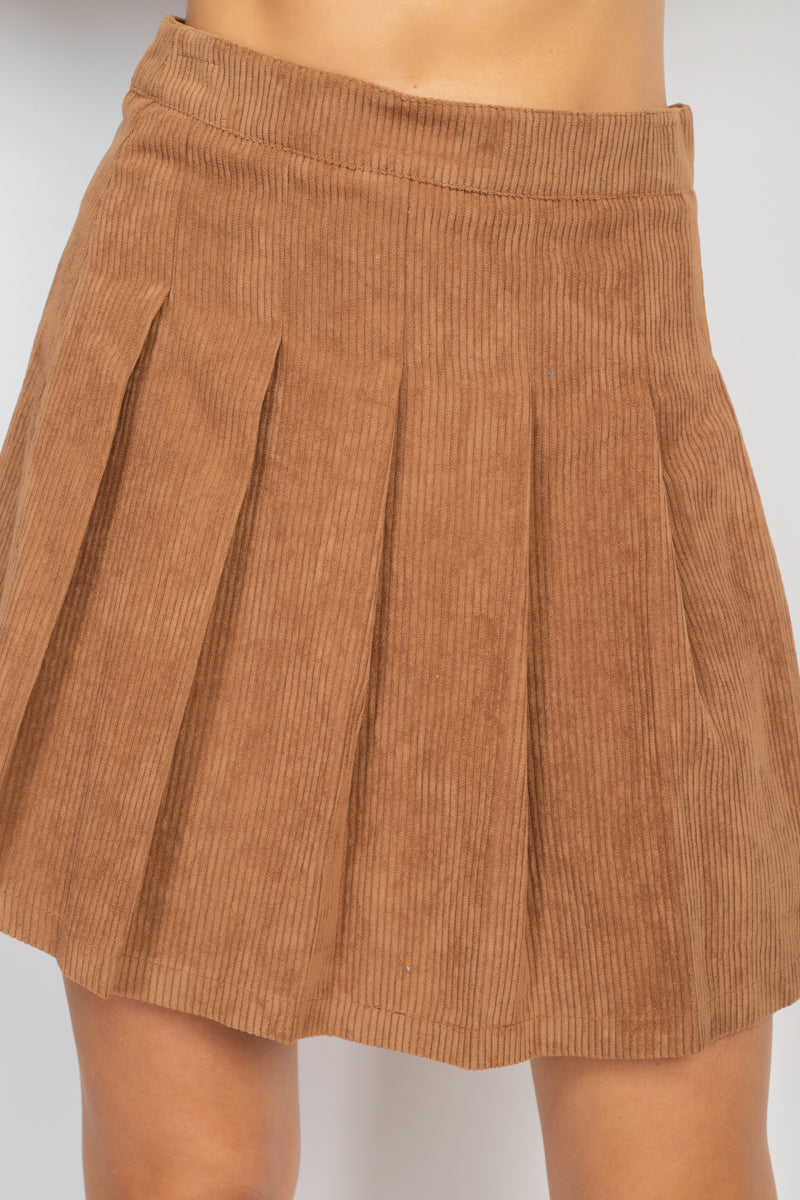 Tan line Corduroy Pleated Mini Skirt