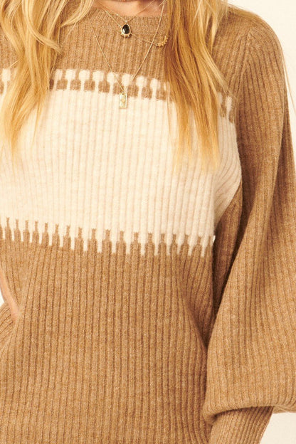 Tan Ribbed Knit Sweater Mini Dress