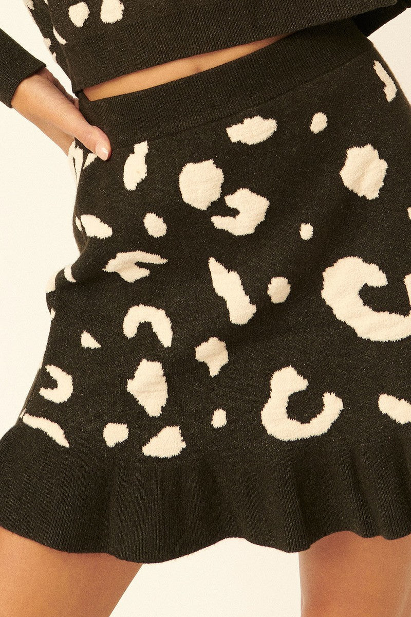 Black Leopard-print Knit Mini Skirt