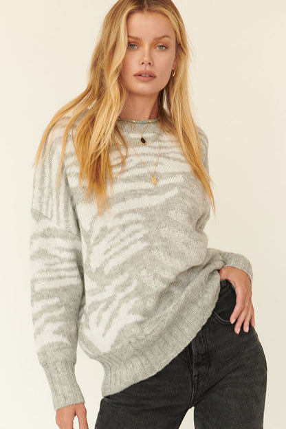 White Zebra Print Pullover Sweater