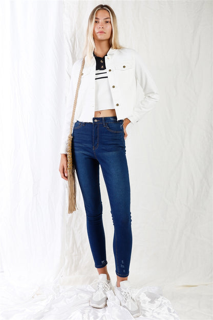 Dark Blue High-waisted With Rips Skinny Denim Jeans